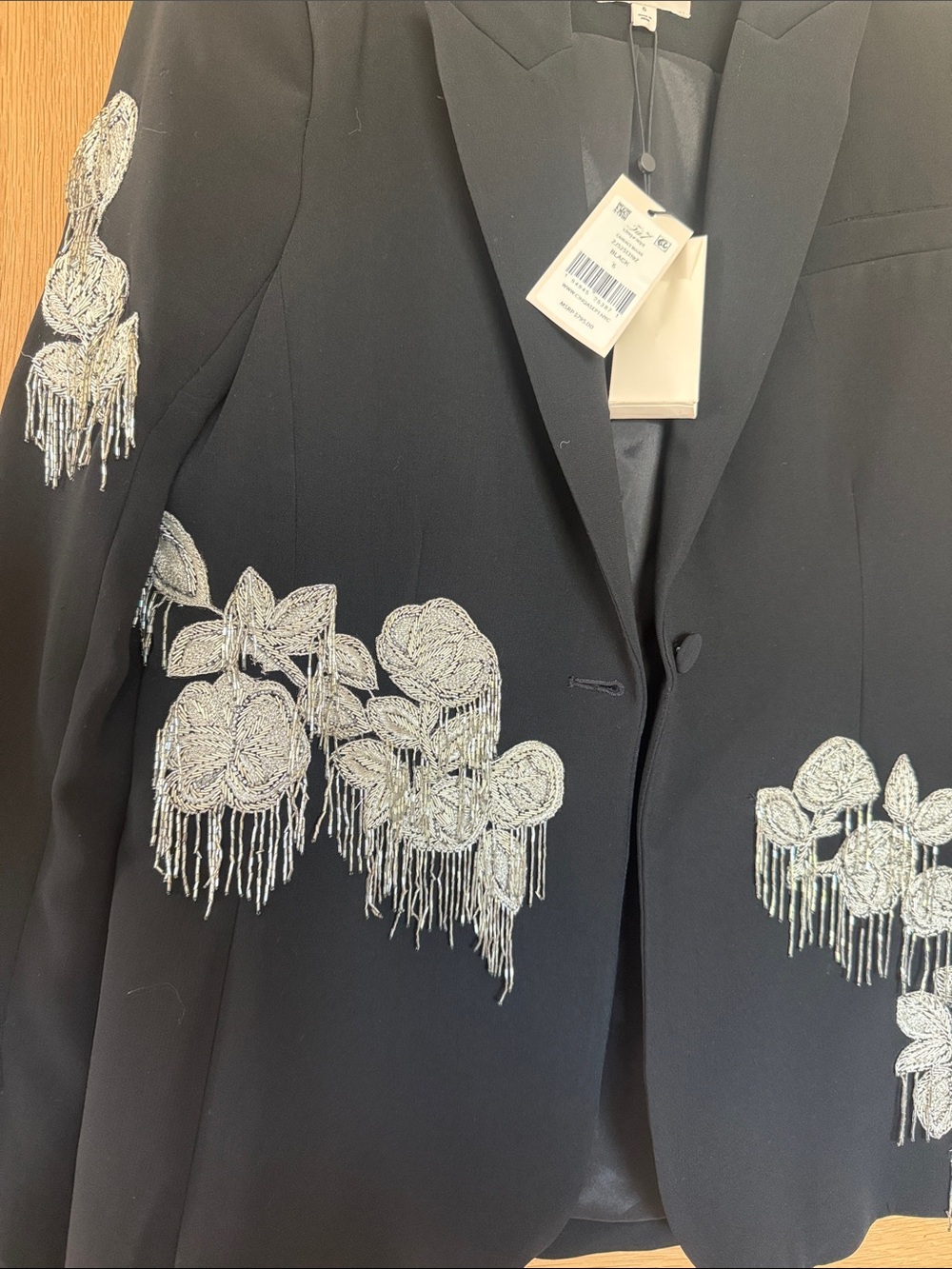 cinq a sept Black Beaded Floral Fringe Blazer - Picture 3 of 4